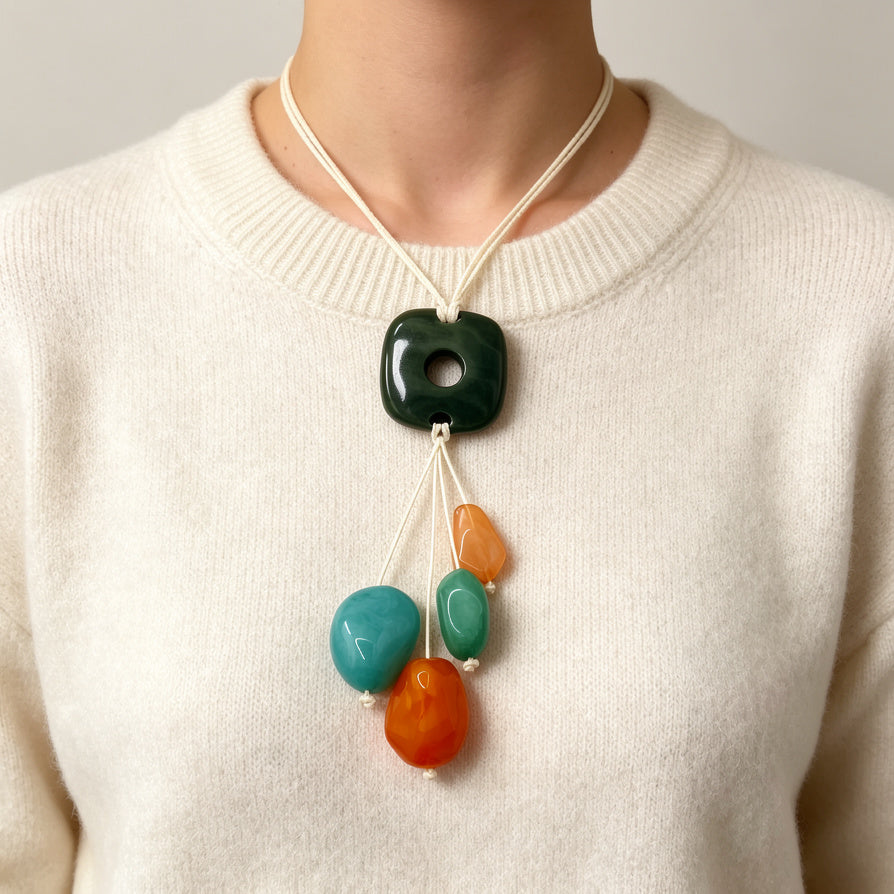 Collar Colgante de Resina Multicolor al Por Mayor - Diseño Bohemio para Mujer|JI JOYA