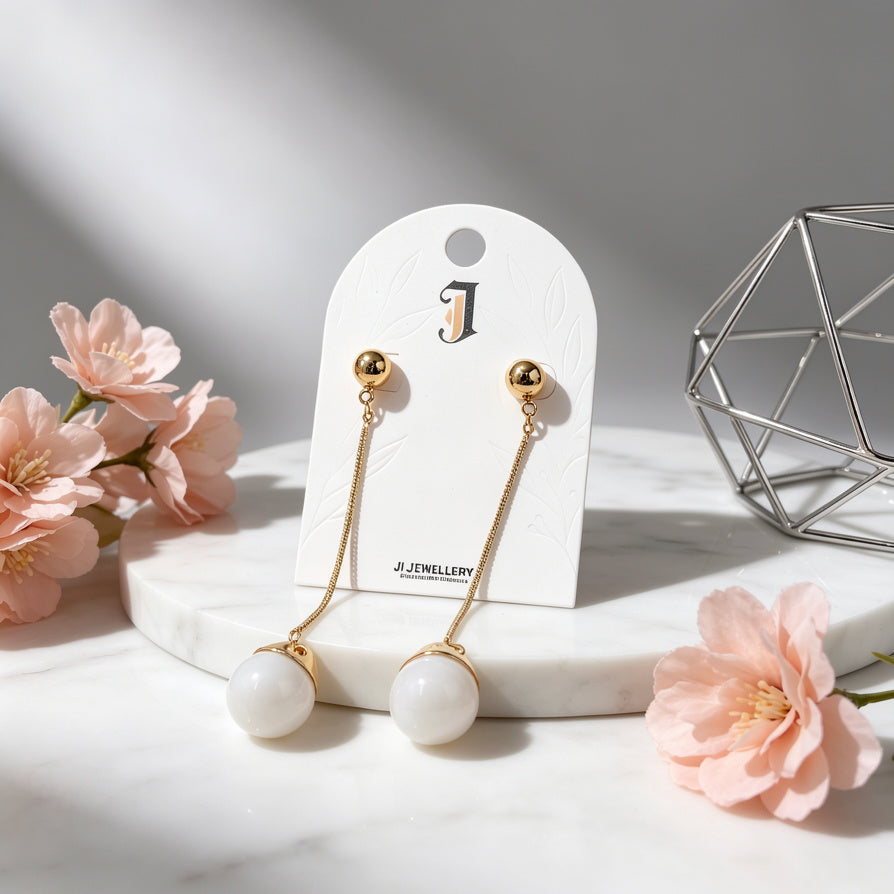 Aretes Colgantes de Cadena con Bola de Piedra de Colores | Joyería al Por Mayor|JI JOYA