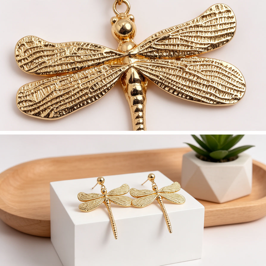 Pendientes de Libélula Dorada al Por Mayor | Diseño Minimalista Elegante|JI JOYA