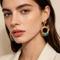 Pendientes Dorados con Turquesa Vintage | Mayorista de Bisutería Moda|JI JOYA
