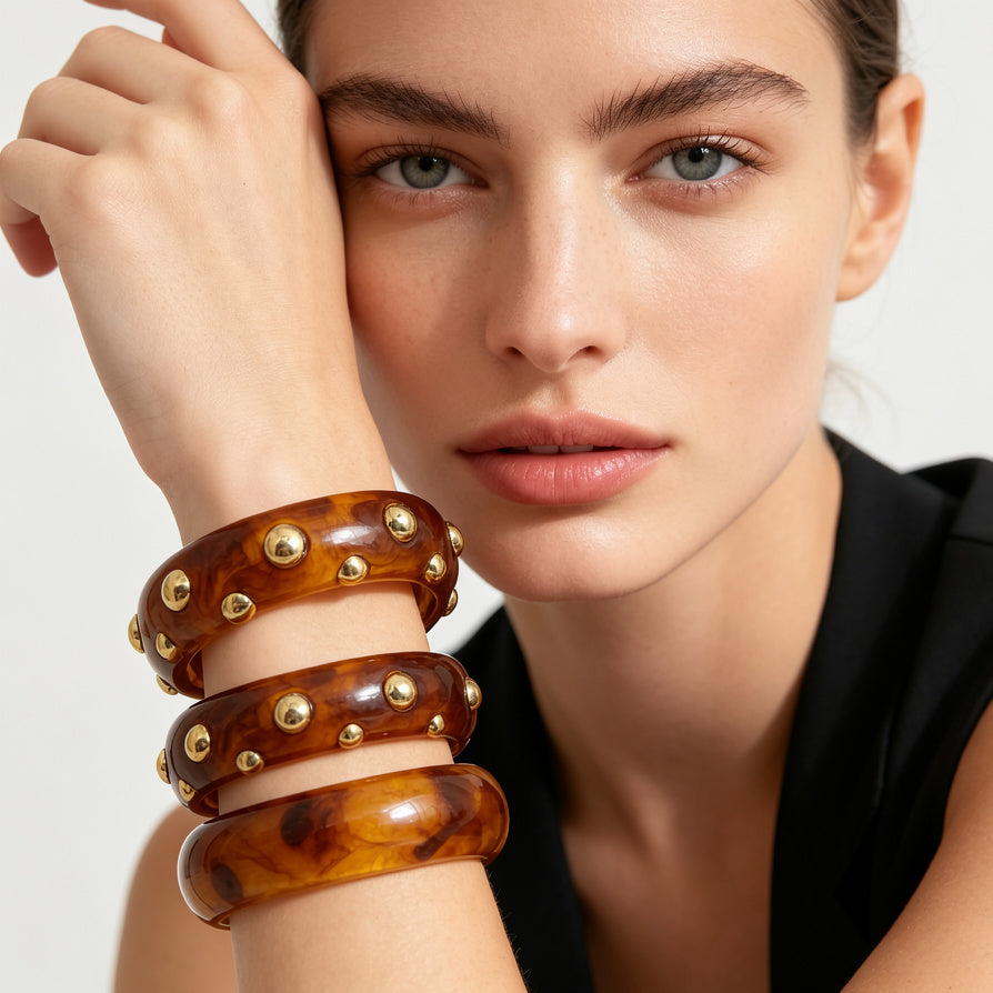Set de Pulseras de Resina Vintage Tortuga | Accesorios de Moda al Por Mayor| JI JOYA