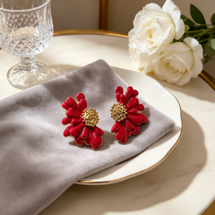 Pendientes de flor de esmalte para mujer | Joyería de moda al por mayor | Ji Joya Diseño de Moda