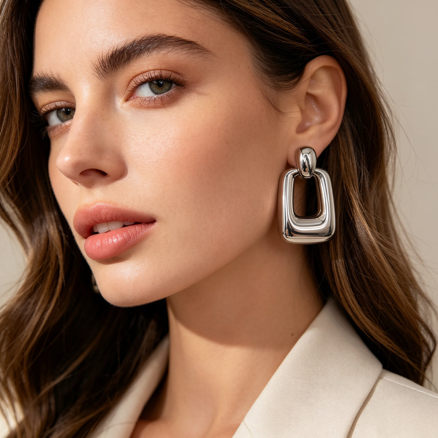 Wholesale Pendientes Cuadrado Chunky - Joyería de Zinc Alloy en Oro/Plata|JI JOYA