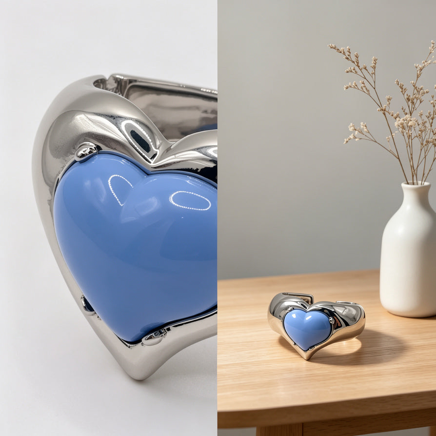 Brazalete Ajustable de Corazón Grande - Diseño Moderno en Zinc Aleación con Esmalte, 3 Colores, Venta al Por Mayor| JI JOYA