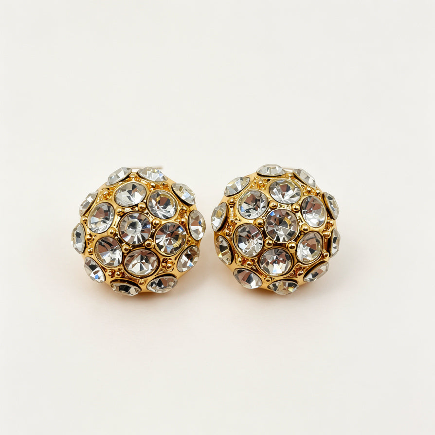 Pendientes de Botón con Cristales Brillantes, Diseño Redondo Dorado/Plateado, Joyería de Moda para Mujer, Mayorista B2B|JI JOYA