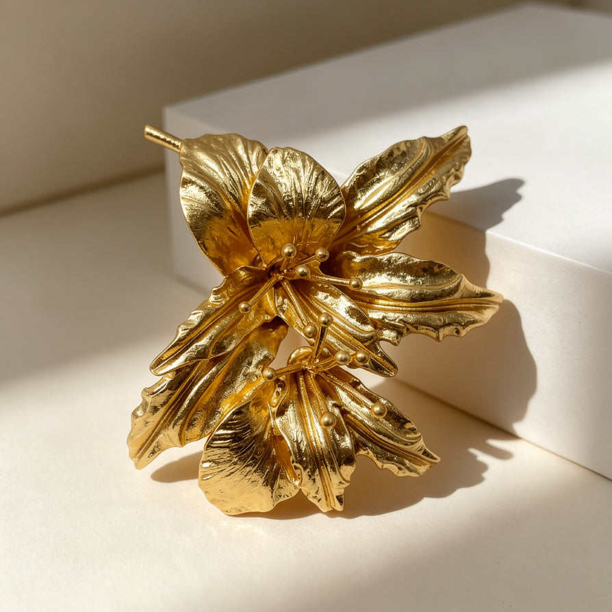 Broche Flor Dorado de Metal | Accesorio de Moda para Mayoristas|JI JOYA