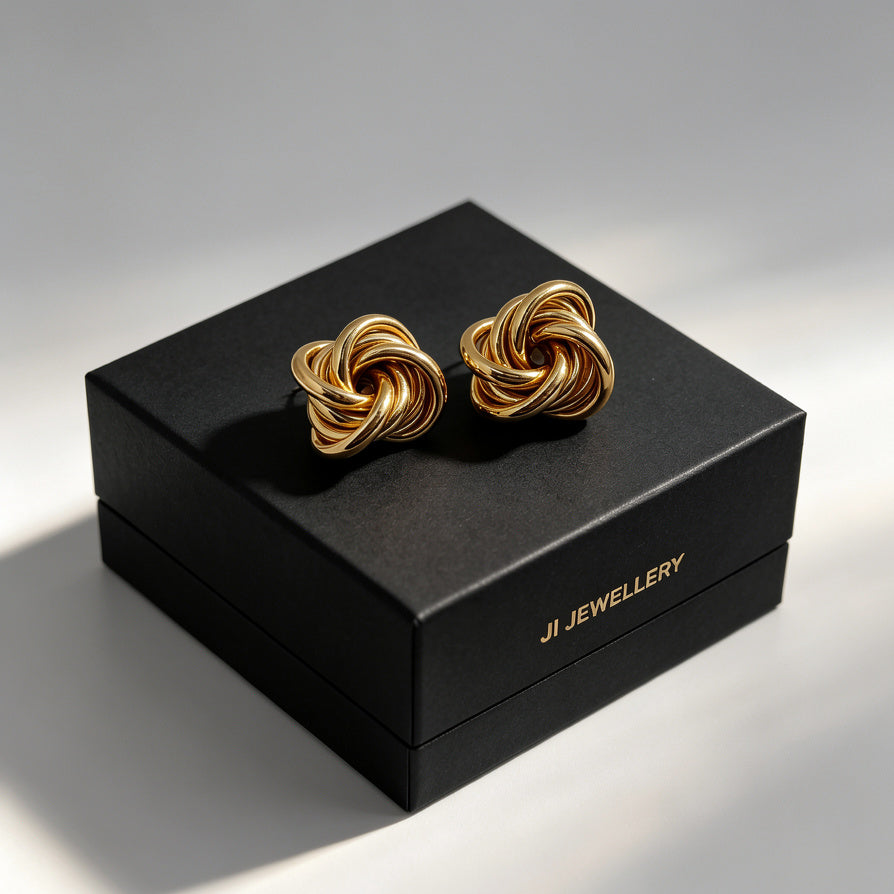 Pendientes de Nudo de Metal al Por Mayor | Estilo Minimalista y Moderno, Oro y Plata|JI JOYA