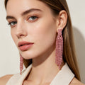Pendientes de Largo Colgante con Cristales Rosa Brillantes | Joyería de Fiesta para Mayoristas|JI JOYA