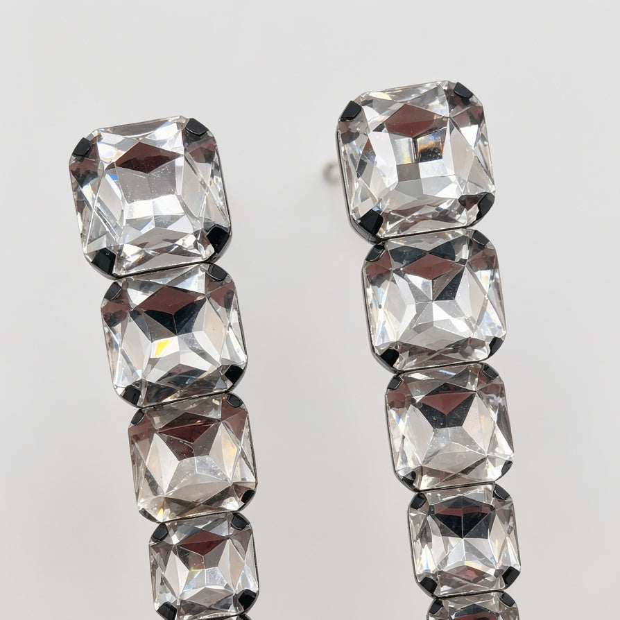 Pendientes Largos de Cristal Cuadrado - Bisutería de Moda al Por Mayor para Tiendas|JI JOYA