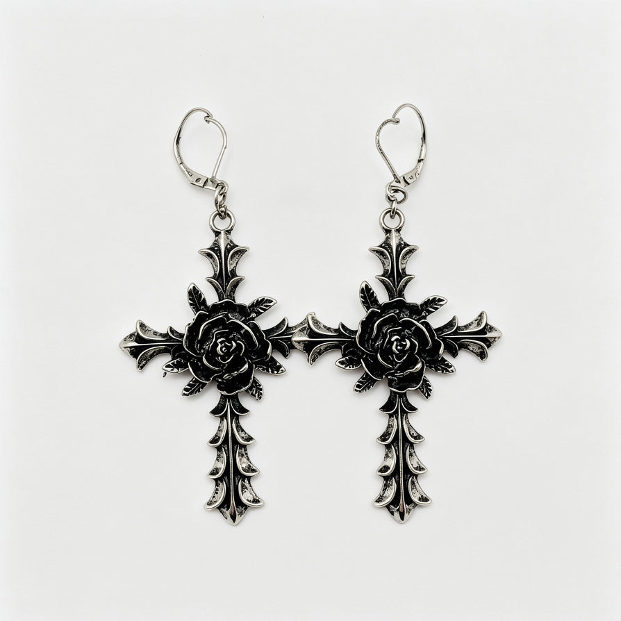 Pendientes Góticos Cruz Rosa - Plata/Aleación Dorada, Joyería de Moda Alternativa para Mujer | Mayorista|JI JOYA