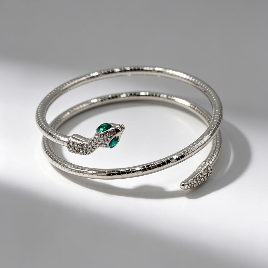 Pulsera Serpiente Chapada en Oro/Plata con Zirconias Verdes | Joyería de Moda al Por Mayor para Mujer|JI JOYA