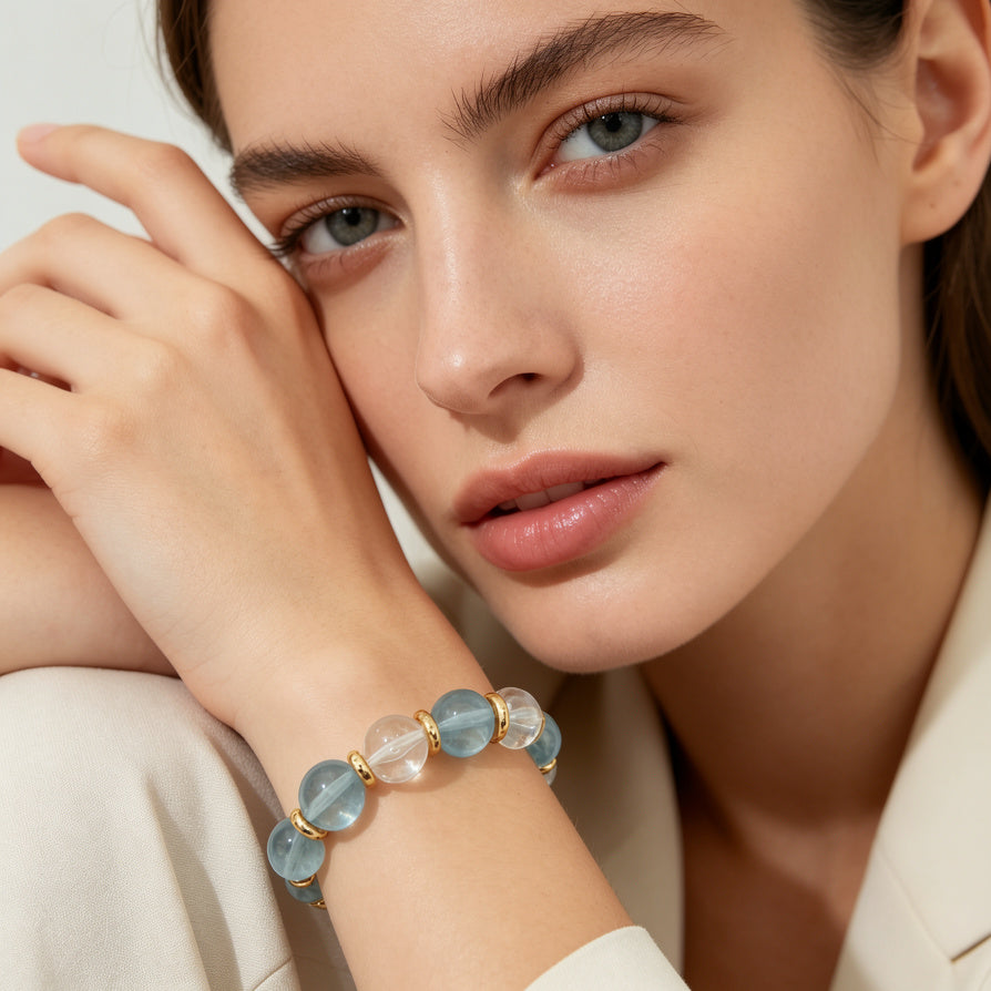 Conjunto de Collar y Pulsera de Cuentas Translúcidas y Doradas | Joyería de Moda para Mujer | Mayorista|JI JOYA