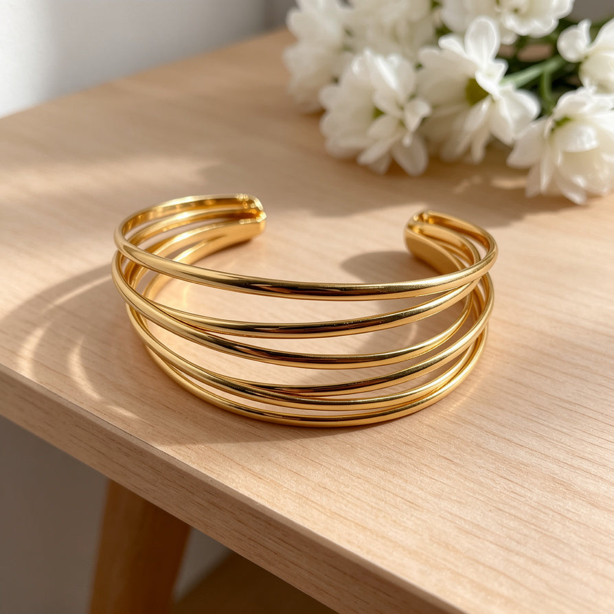 Pulsera de Ajuste Abierto de 5 Bandas | Diseño Minimalista Elegante | Joyería de Moda para Mujer | Mayorista de Accesorios de Zinc Aleación|JI JOYA