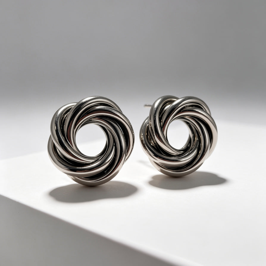 Pendientes de Nudo Enrollado Dorado y Plateado | Joyería Mayorista B2B, Accesorios de Moda Premium|JI JOYA
