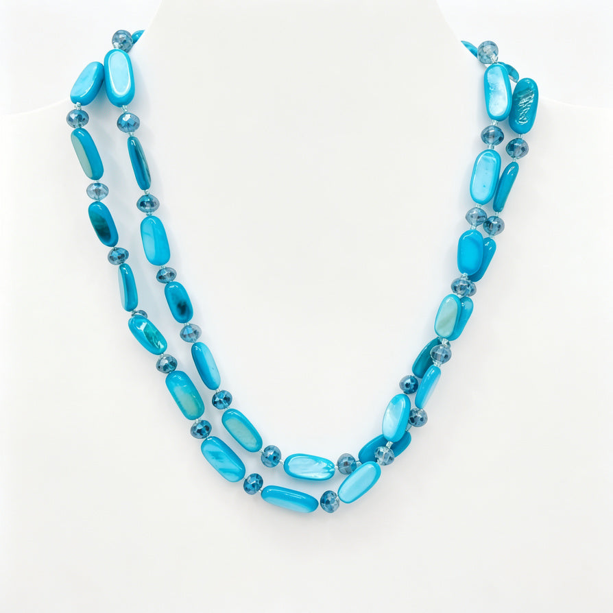 Collar Doble de Cuentas Azules Brillantes | Joyería Moda al Por Mayor|JI JOYA