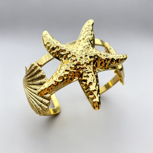 Brazalete de Pulsera Dorada con Diseño de Estrella de Mar - Accesorios de Playa para Mujer|JI JOYA