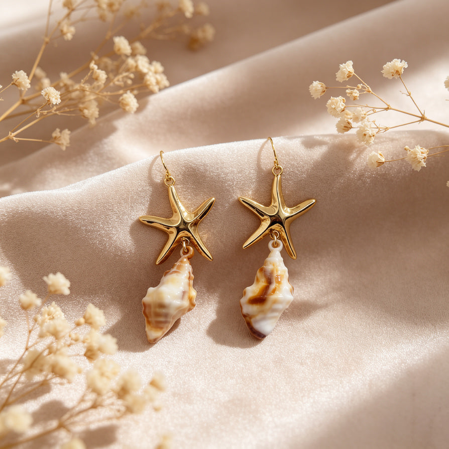 Pendientes Estrella de Mar y Concha - Joyería de Verano al Por Mayor|JI JOYA