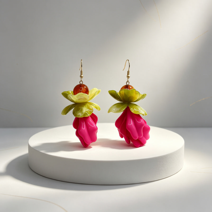 Pendientes Florales Resina Coloridos, Bisutería Mayorista para Mujer, Diseño Bohemio Elegante|JI JOYA
