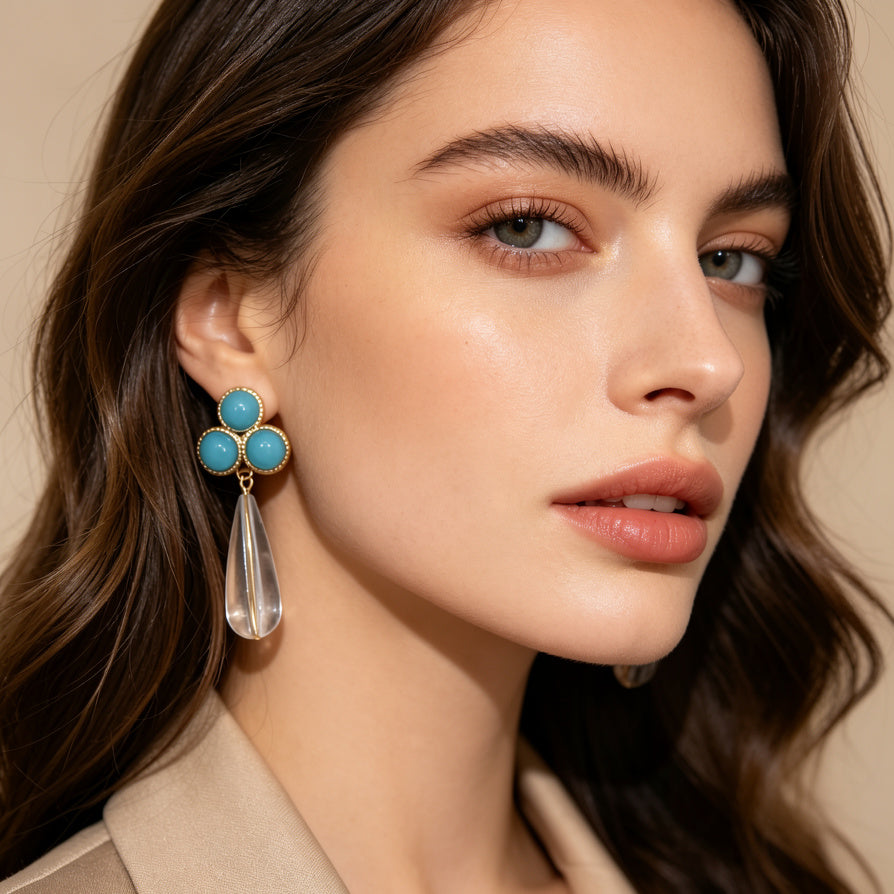 Pendientes Colgantes de Diseño Floral con Piedras Coloridas - Joyería Mayorista para Mujeres|JI JOYA