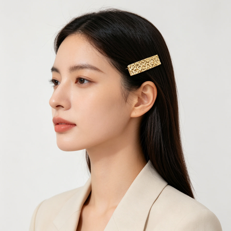Set de 2 Pasadores de Cabello Dorados con Textura Martillada, Diseño Minimalista, Para Mujer - Mayorista|JI JOYA
