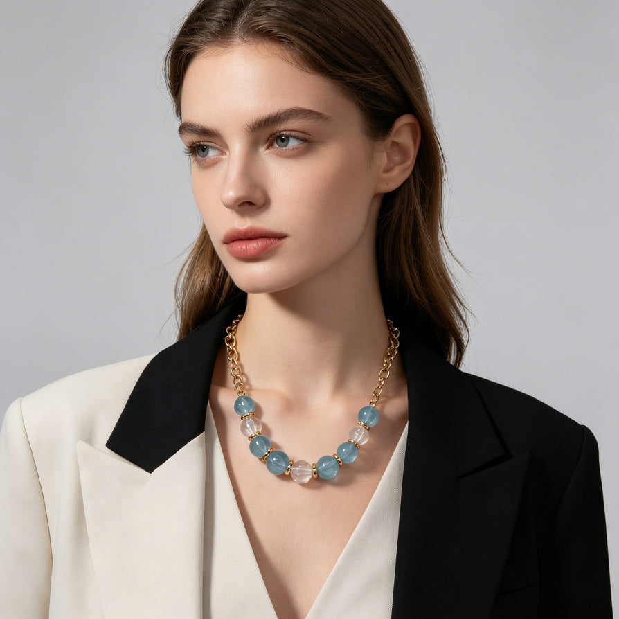 Conjunto de Collar y Pulsera de Cuentas Translúcidas y Doradas | Joyería de Moda para Mujer | Mayorista|JI JOYA