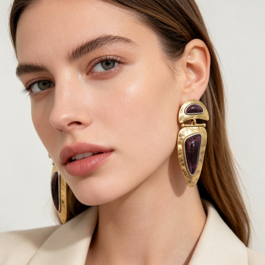 Pendientes de Diseño Vintage con Piedras en 3 Colores - Mayorista B2B|JI JOYA