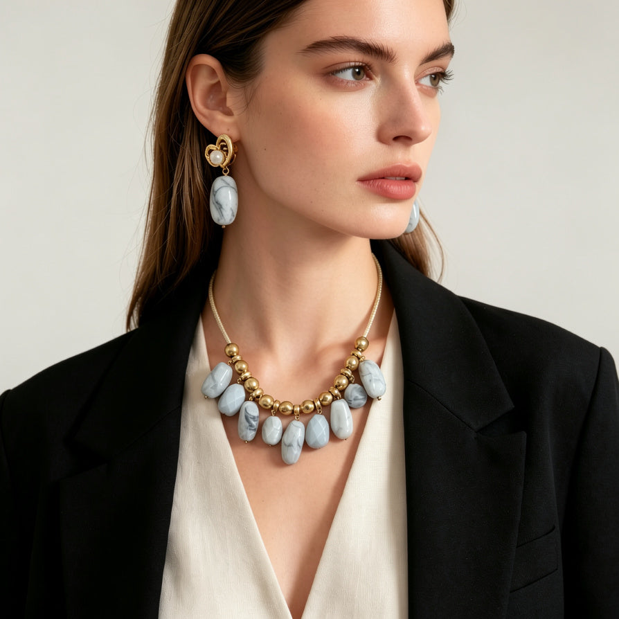JI JOYA VENTA AL POR MAYORSet de Collar y Pendientes de Resina y Acrílico | Joyería de Moda Mayorista para Mujer
