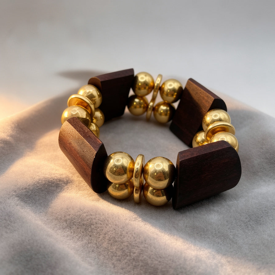 Pulsera de Madera y Metal: Joyería Versátil para Mujer|JI JOYA