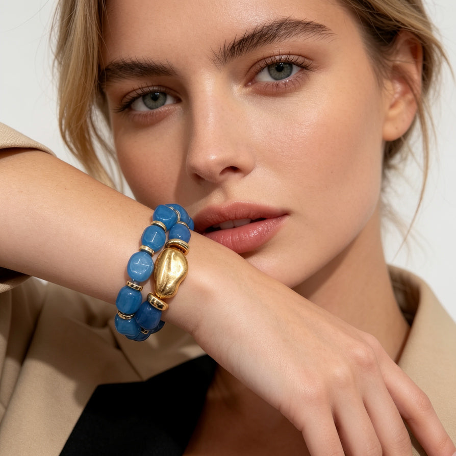 Pulsera Elástica de Resina con Detalles Dorados - Mayorista | 3 Colores Disponibles|JI JOYA