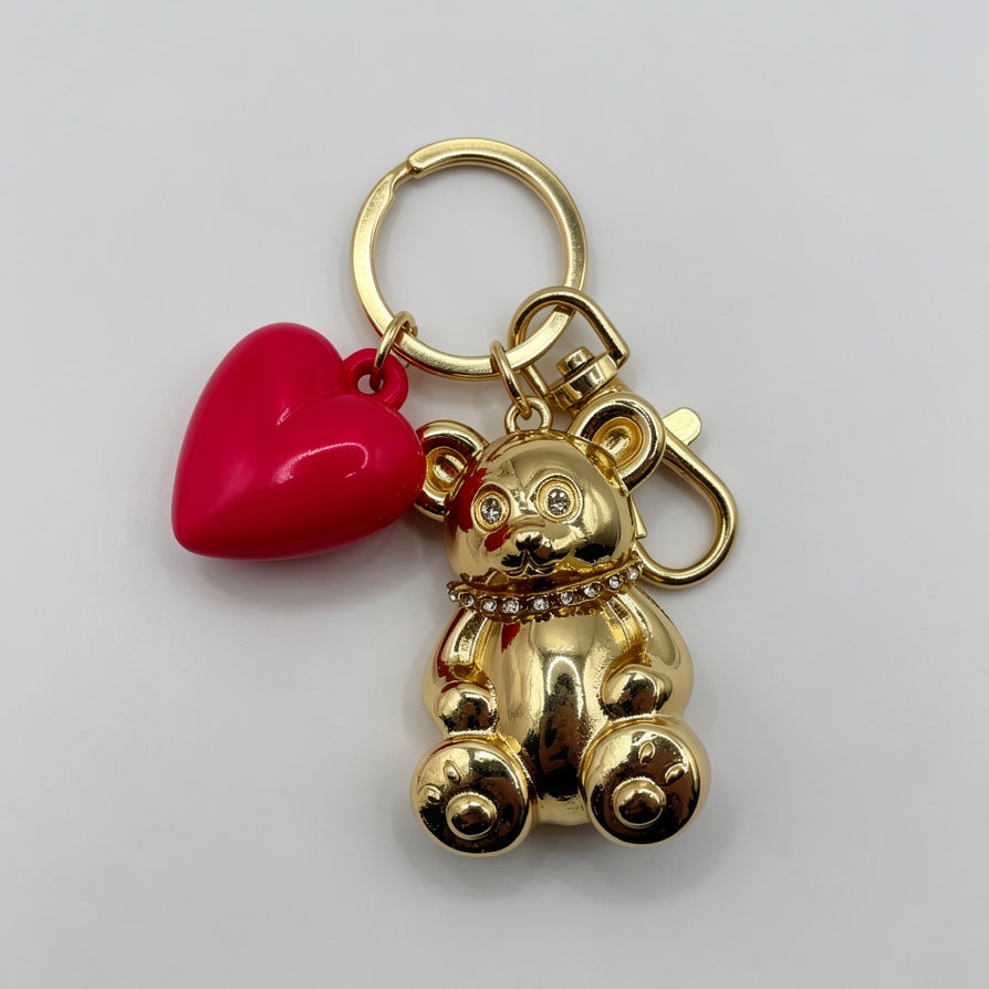 Llavero Oso Dorado con Corazón Rosa - Llavero de Moda para Bolsos y Llaves, Venta al Por Mayor|JI JOAY