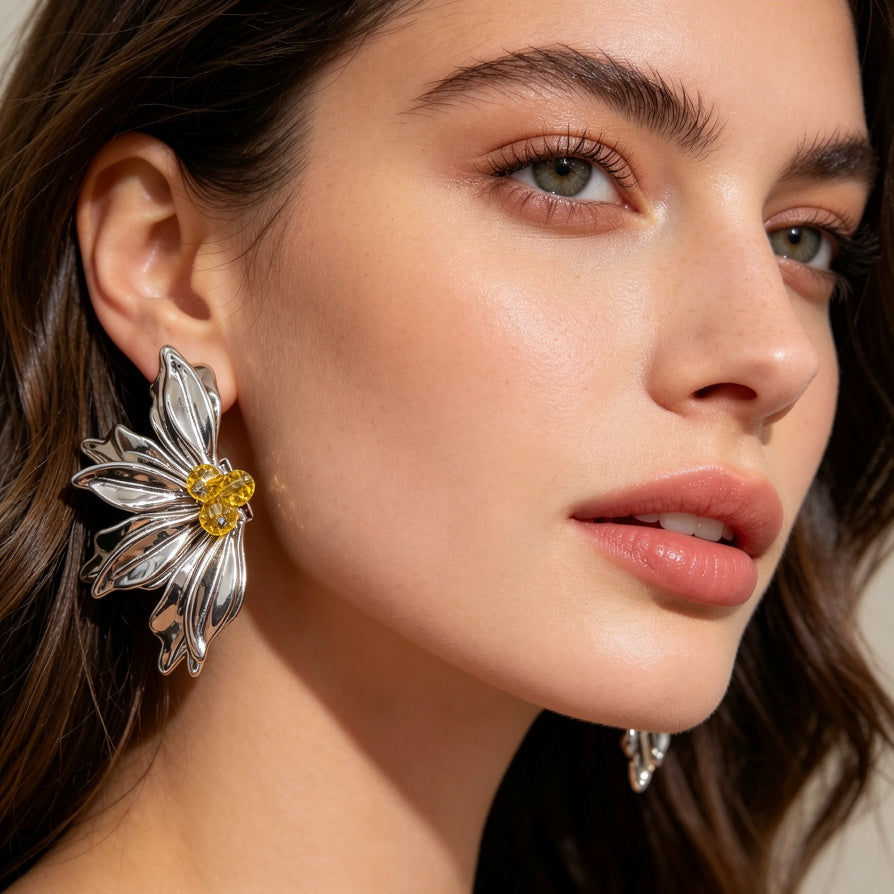 Pendientes de Flor de Lujo al Por Mayor - 2 Colores Disponibles, Joyería de Moda para Mayoristas|JI JOYA