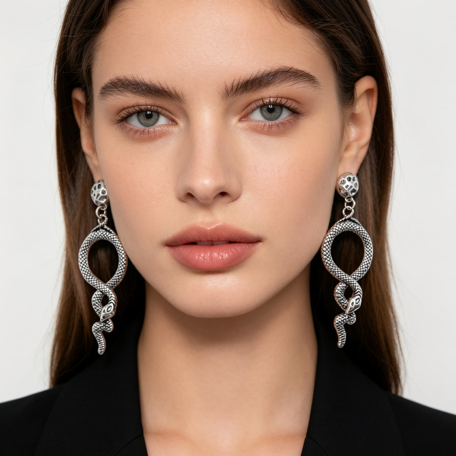 Pendientes Serpiente Vintage Oro/Plata - Pendientes Colgantes Serpiente Góticos para Mujer, Mayorista|JI JOYA