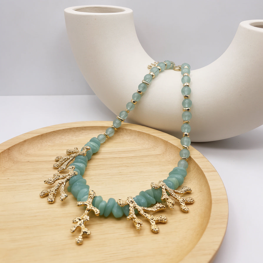 Collar de cuentas rosa|verde dopamina de verano | Collar de clavícula de lujo asequible y estilo resort de playa|JI JEWELLERY