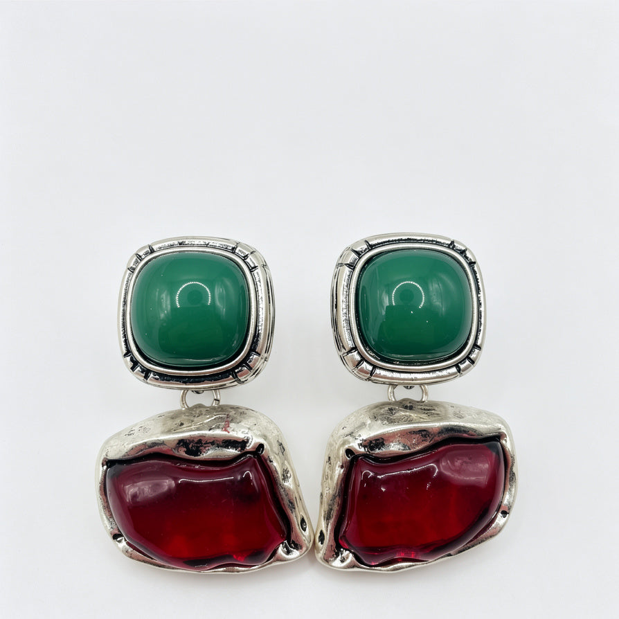Pendientes de Zinc Aleación con Piedras de Color Verde y Rojo, Diseño Vintage, Mayorista|JI JOYA