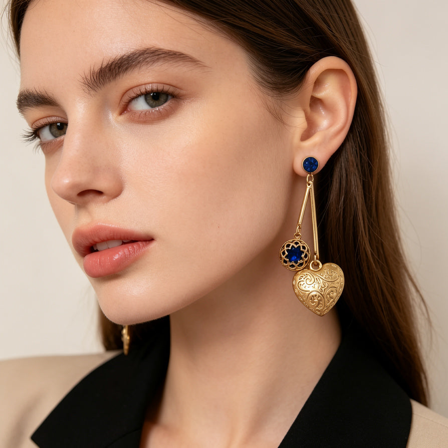 Pendientes Colgantes de Corazón Vintage con Cristal de Color, Accesorios de Moda al Por Mayor| JI JOYA