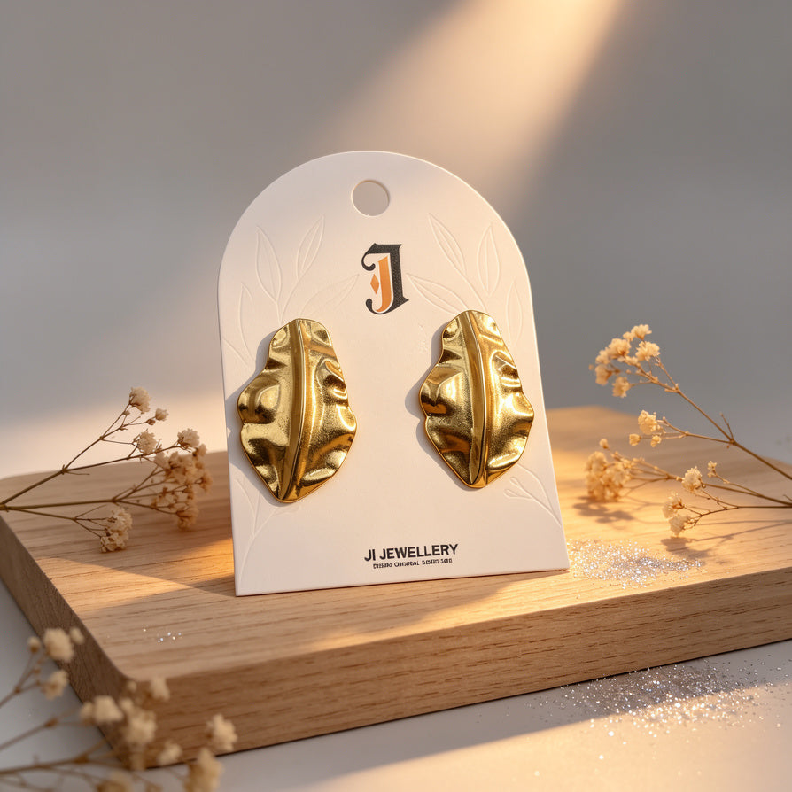 Pendientes de Metal Dorado Estilo Bohemio | Diseño de Hoja Plegada | Por Mayor para Tiendas de Moda| JI JOYA