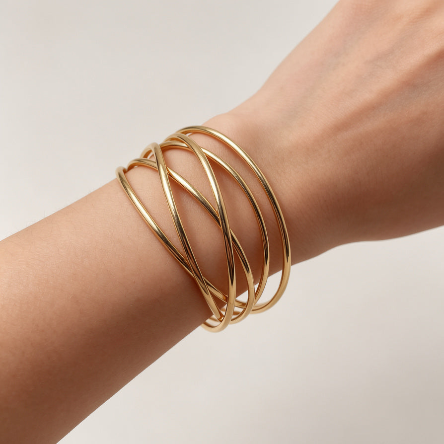 Pulsera Abierta de Oro de Múltiples Hilos - Estilo Minimalista Elegante|Venta al por mayor|JI JOYA