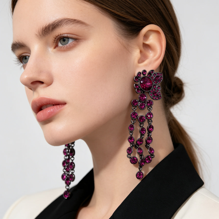 Pendientes Florales con Zirconia Sintética Colgante | Bisutería al Por Mayor|JI JOYA