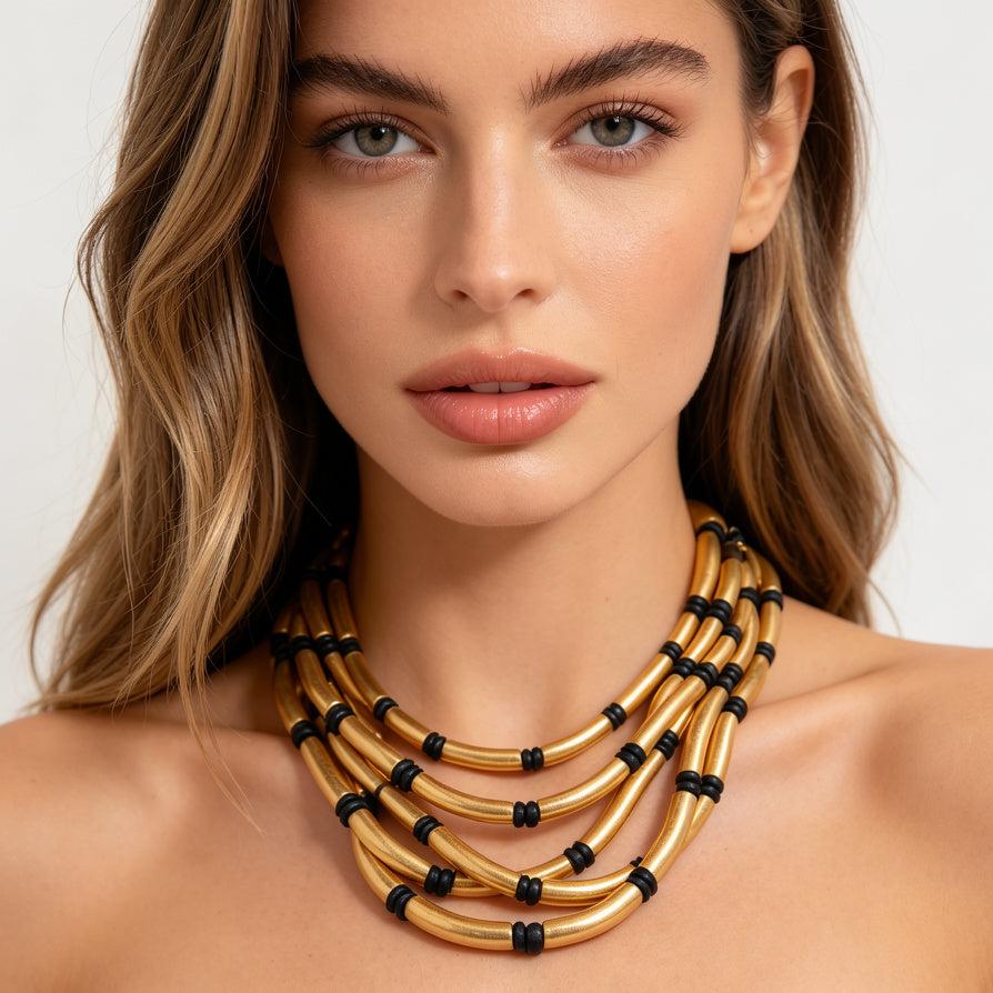 Collar Multicapa de Tubos Metálicos - Joyería Elegante para Mujer|JI JOYA
