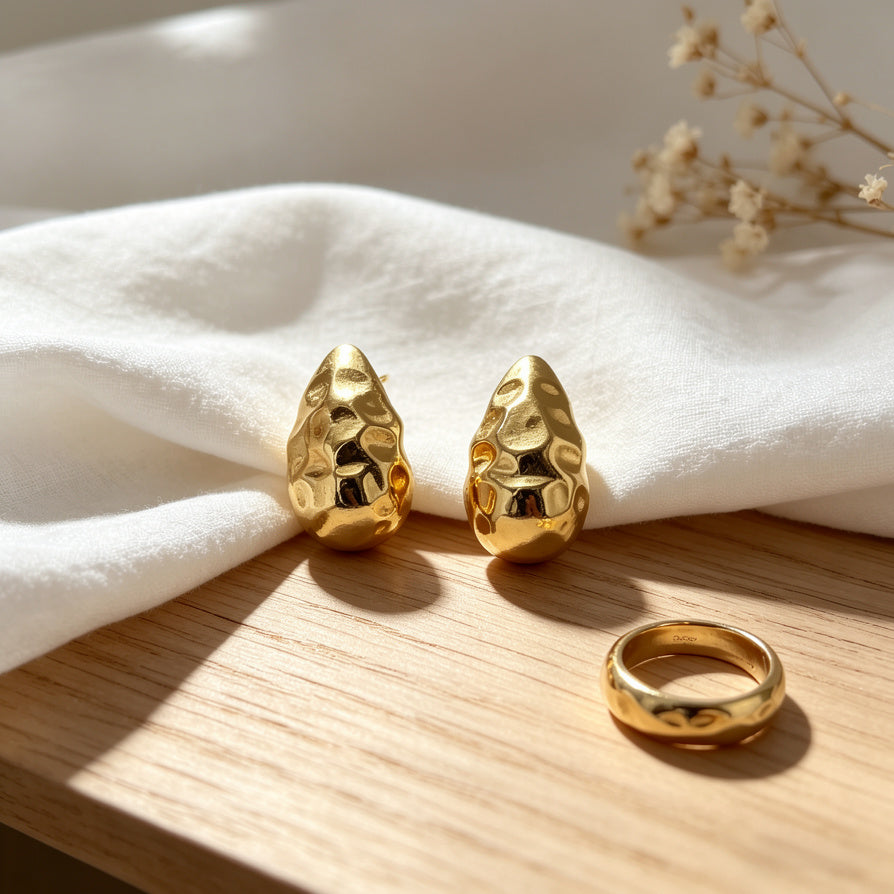 Aretes de Gota Texturizados al Por Mayor | dorada/plateado, Diseño Minimalista de Lujo|JI JOYA