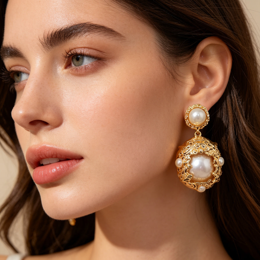 Pendientes de Perlas Barrocas con Diseño Antiguo, Joyería de Alta Gama para Venta al Por Mayor|JI JOYA