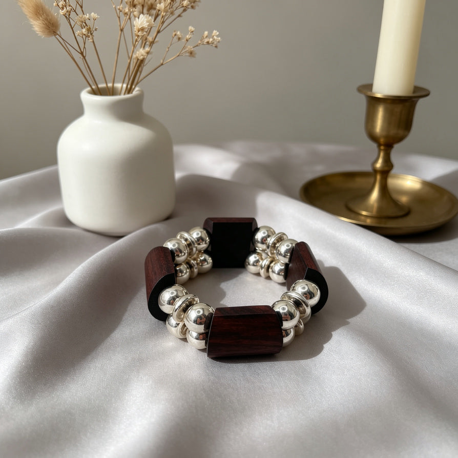 Pulsera de Madera y Metal: Joyería Versátil para Mujer|JI JOYA