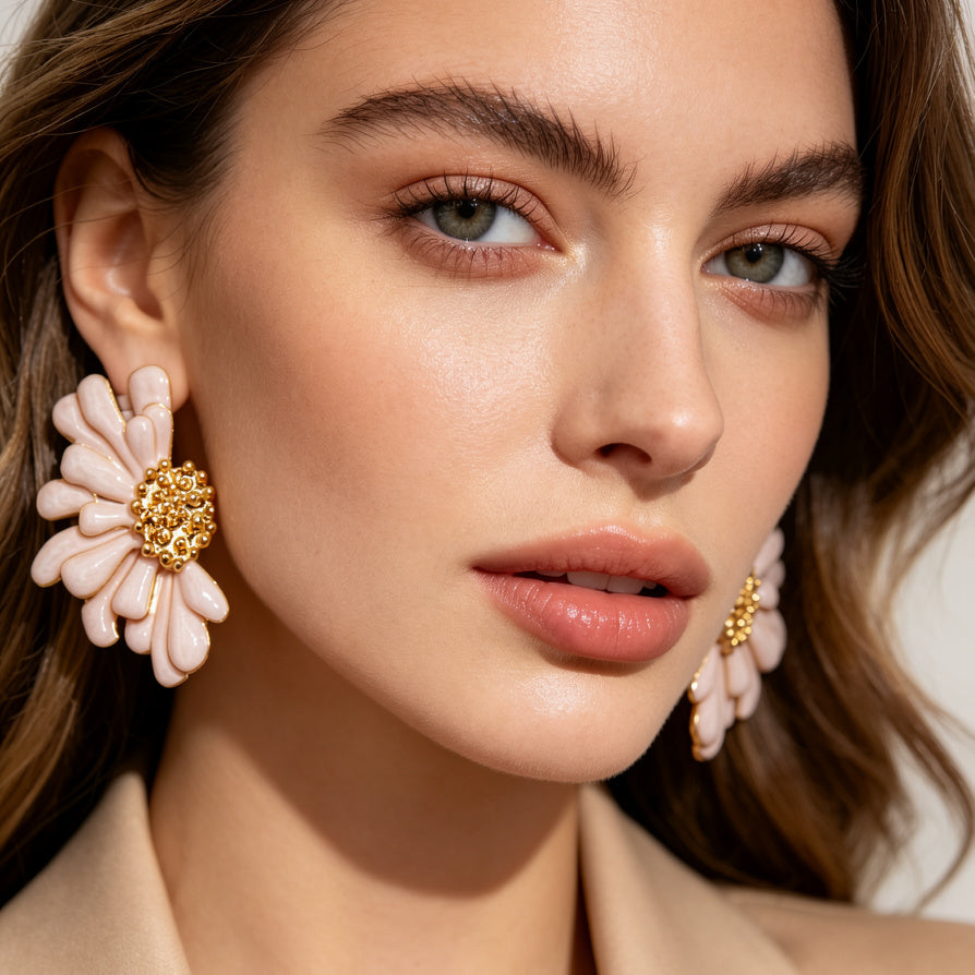 Pendientes de flor de esmalte para mujer | Joyería de moda al por mayor | Ji Joya Diseño de Moda