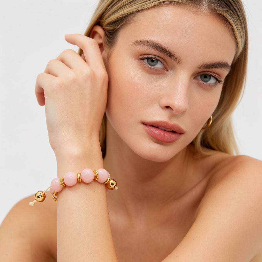 Pulsera de cuentas de piedra natural con detalles dorados, diseño ajustable, al por mayor B2B, 3 colores disponibles|JI JOYA
