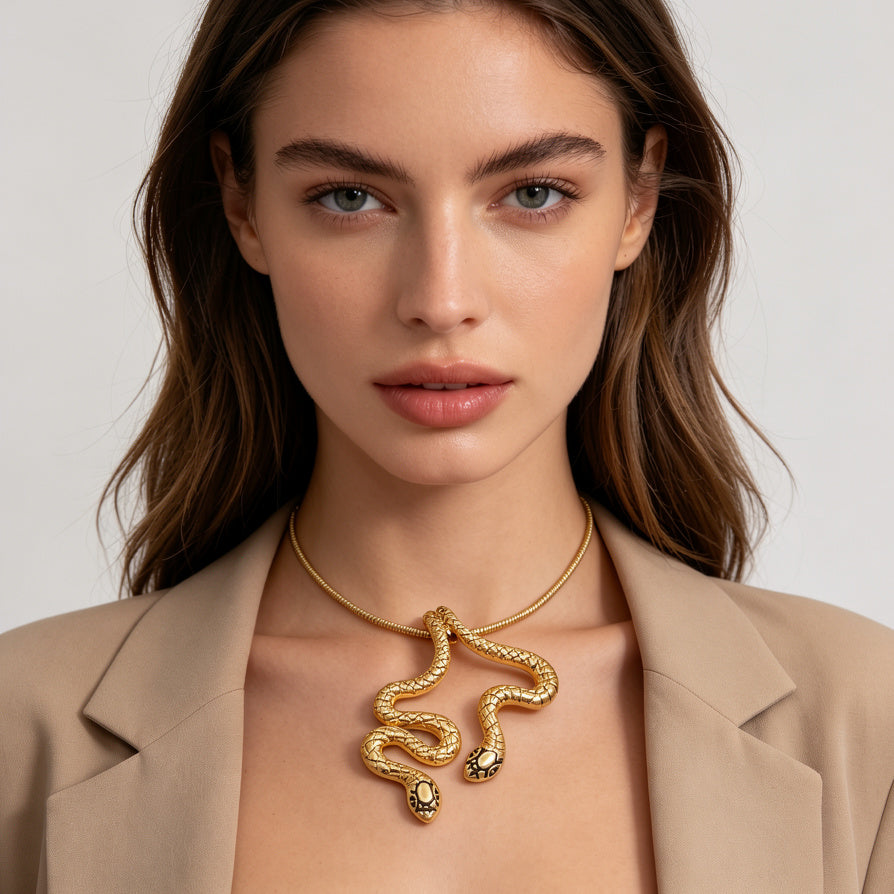 Collar Colgante de Serpiente Texturizado | Joyería de Lujo Accesible para Revendedores|JI JOYA