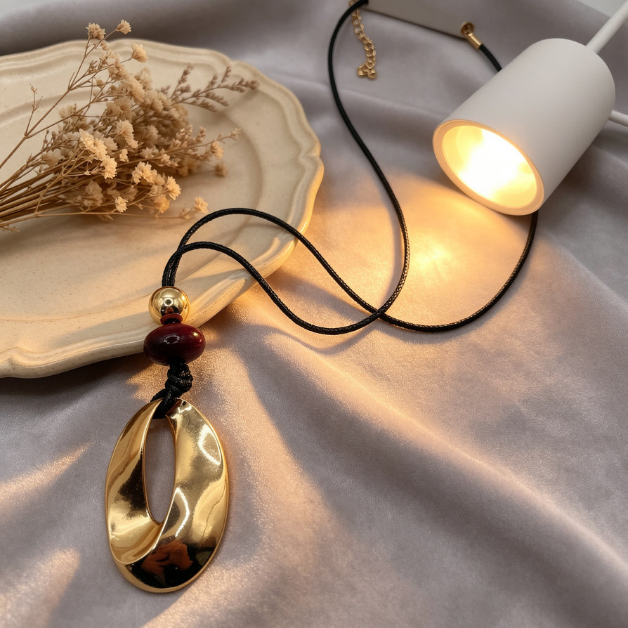 Collar Minimalista de Diseño con Colgante Dorado y Detalle de Piedra - Mayorista Joyería de Tendencia|JI JOYA