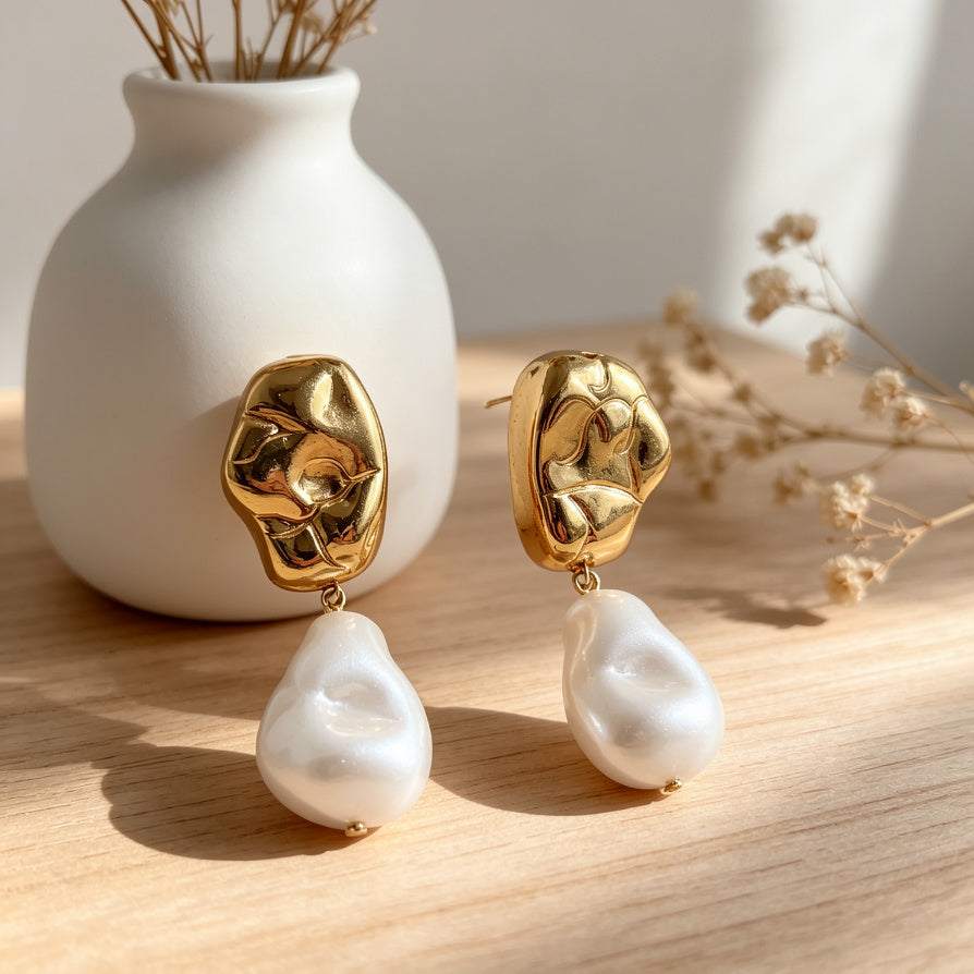 Pendientes Barroco de Perla y Metal | Mayorista B2B | Diseño Minimalista y Elegante|JI JOYAS