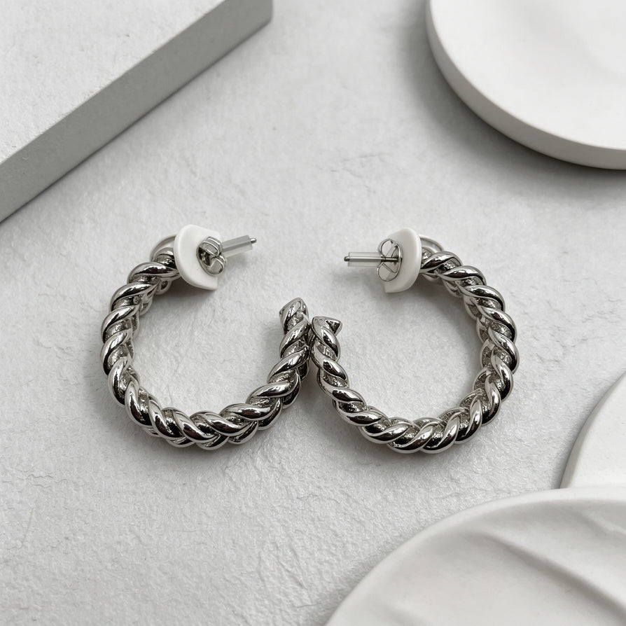 Aretes C de Cadena Trenzada | Pendientes de Moda Dorados/Plateados para Mujeres | Joyería al Por Mayor|JI JOYA