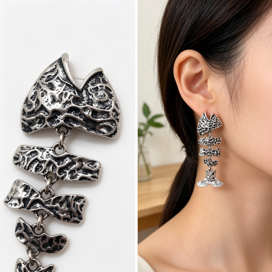 Pendientes Cola de Pescado Texturizados Oro/Plata | Joyería de Moda Mayorista para Mujer|JI JOYA