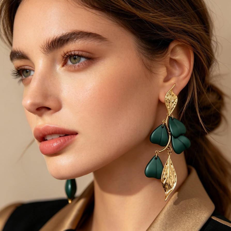 Pendientes Colgantes de Hojas y Flores en Aleación Dorada - Colección para Mayoristas|JI JOYA